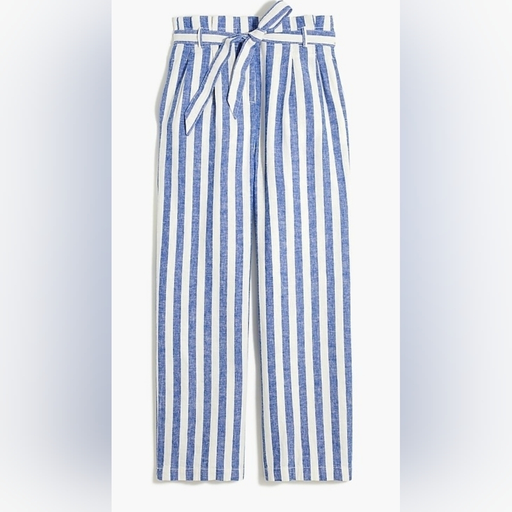 J. Crew Wide Leg Paper Bag Tie Waist Linen Cotton Pant Size 8